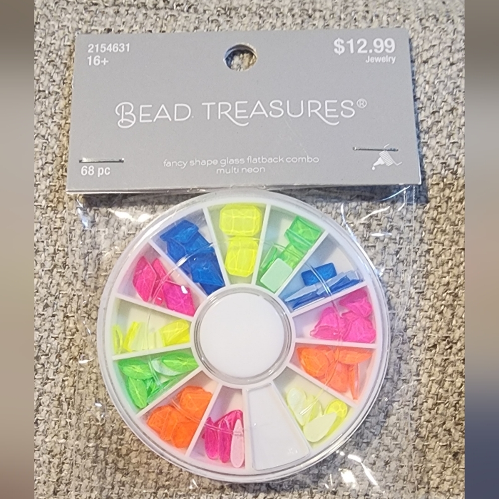 New Bead Treasures Fancy Shape Glass Flat Back Combo Neon 68 Pieces #2154631